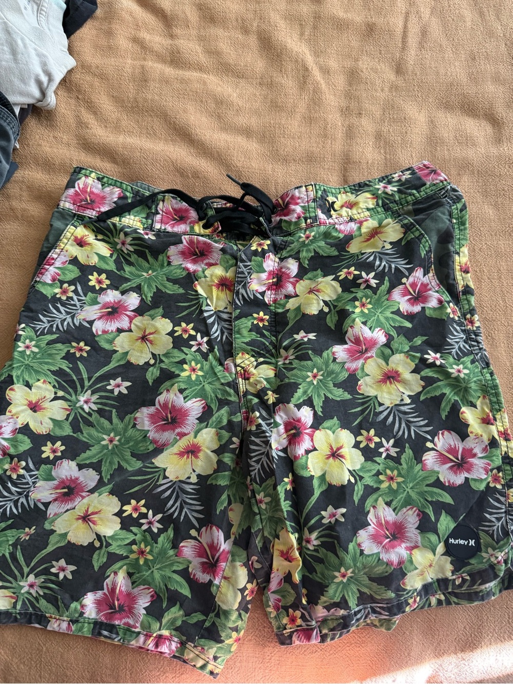 Hurley Black Floral Hawaiian Swim Trunks